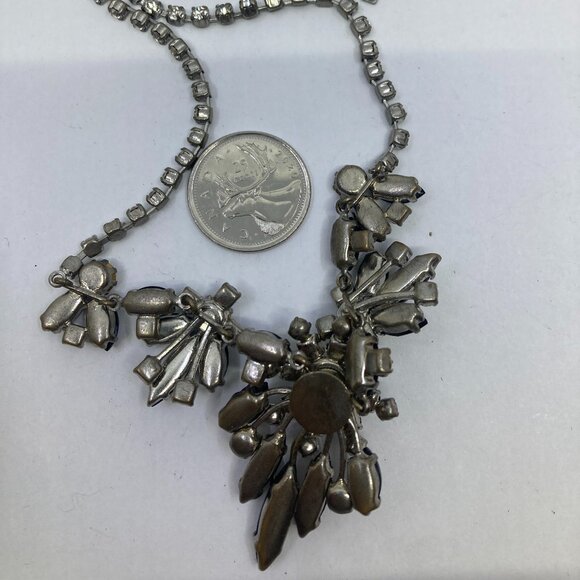 Vtg 1960s black mourning marquise crystal rhinestone necklace - Picture 2 of 2